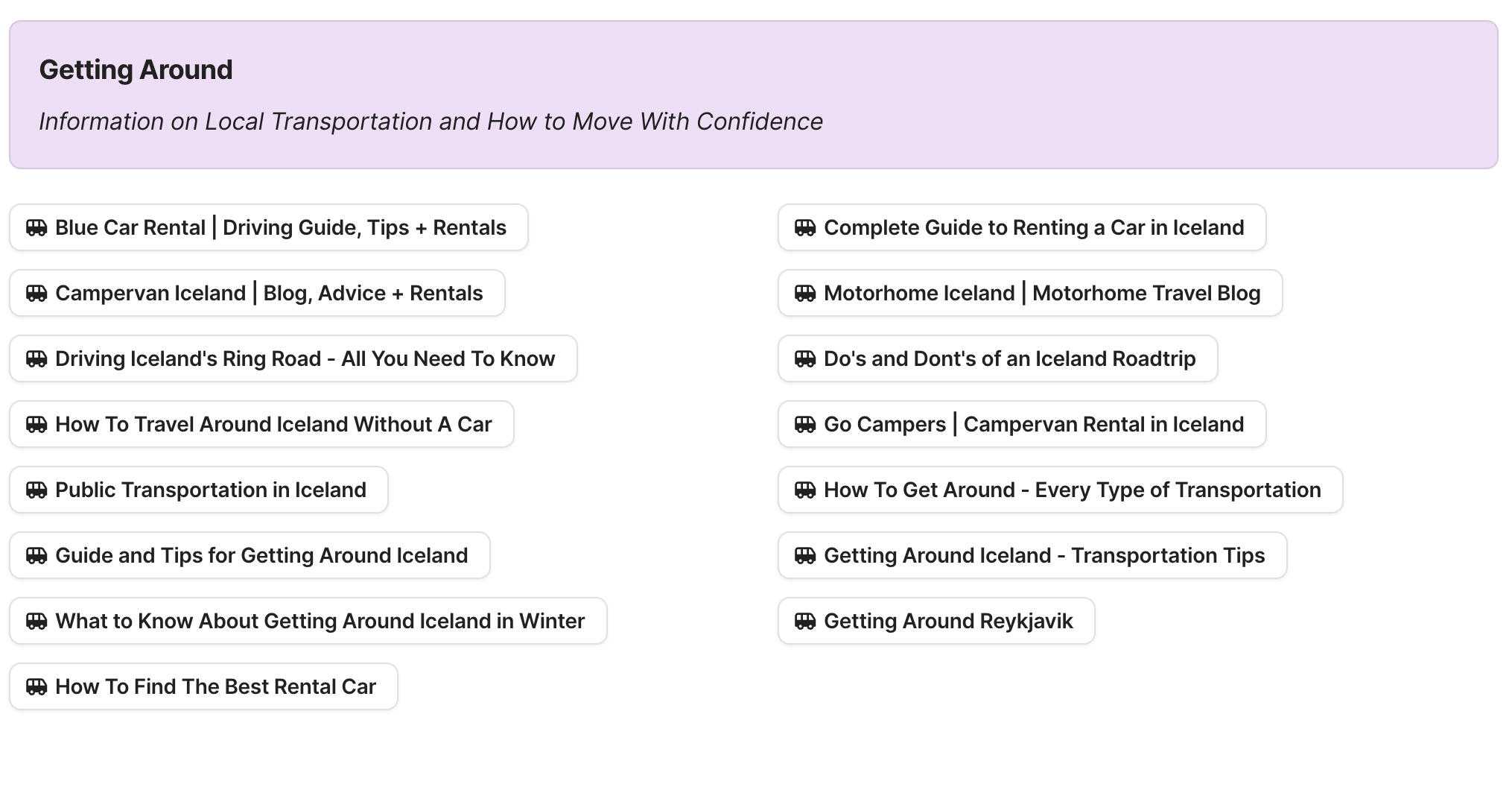 Getting Around in Iceland Preview of Getting Around in Iceland section in Iceland Travel Research by Feral Travel