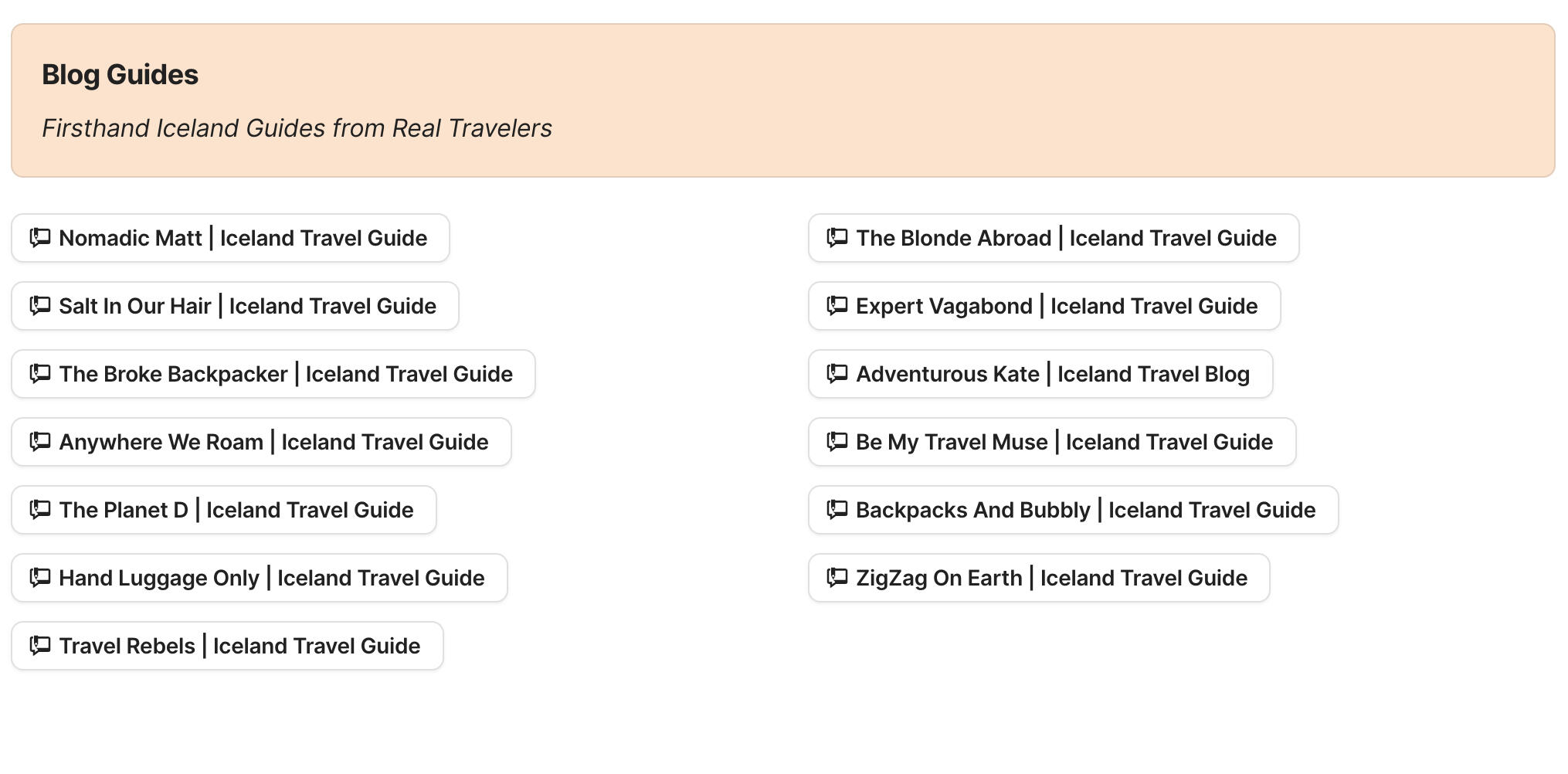 Blog Guides Preview of blog guides section in Iceland Travel Research by Feral Travel
