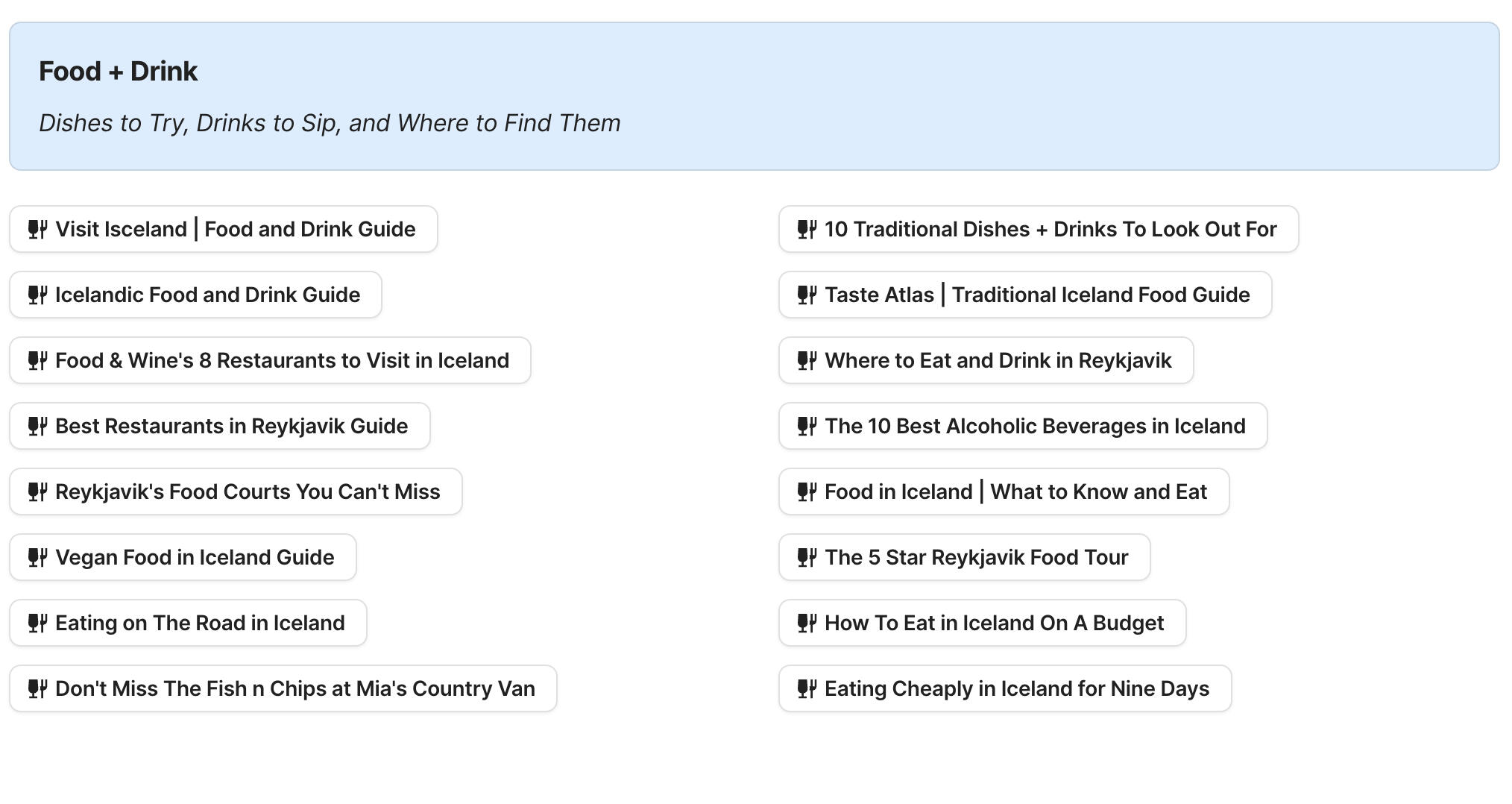Food and Drink In Iceland Preview of Food and Drink In Iceland section in Iceland Travel Research by Feral Travel